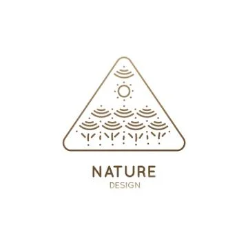 Vector triangular logo of nature elements isolated in linear style. Outline Stock Illustration