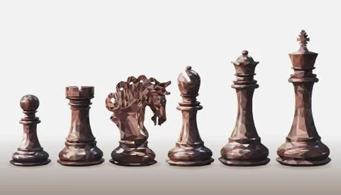Vector triangulation, a set of dark brown, black side, chess pieces, low poly Stock Illustration