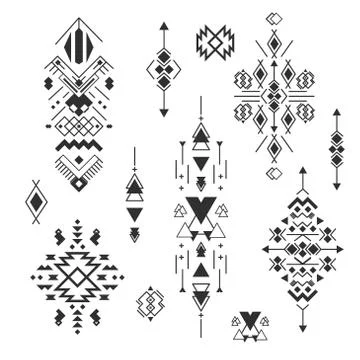 Vector tribal elements, ethnic collection, aztec stile isolated on white Stockillustratie