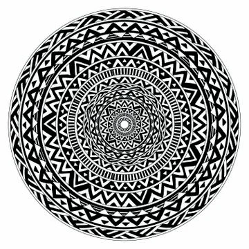 Vector tribal folk aztec geometric pattern in circle 스톡 일러스트