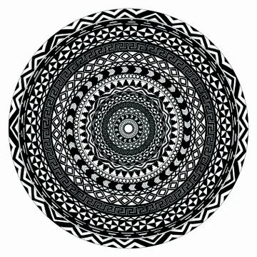 Vector tribal folk aztec geometric pattern in circle Stock Illustration