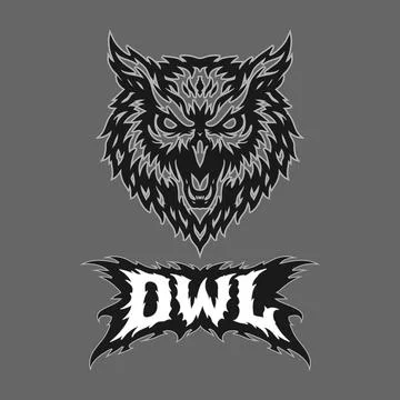 Vector tribal owl logo with text Stock Illustration
