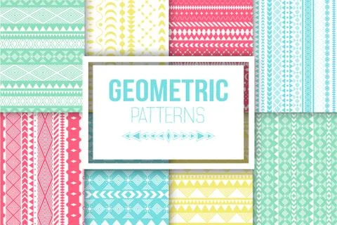 Vector tribal texture set of colorful stripes backgrounds. Illustrazione stock