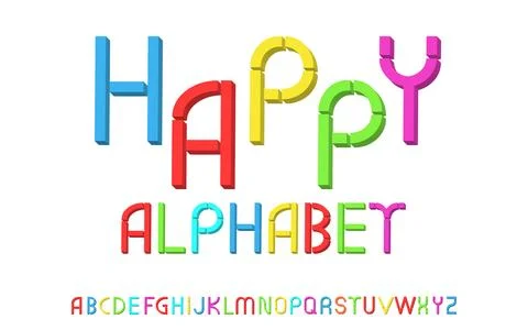 Vector tridimensional decorative multicolor rainbow font "Happy alphabet" Stock Illustration