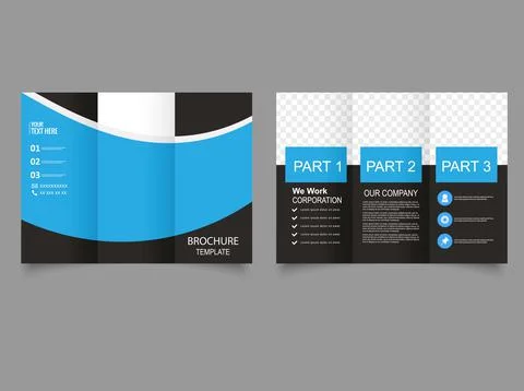 Vector trifold brochure design with rectangles blue elements Stock Illustration