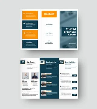 Vector trifold template, brochure cover with realistic shadows on white backg Stock Illustration