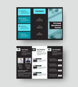 Vector trifold template, brochure cover with realistic shadows on black backg Stock Illustration