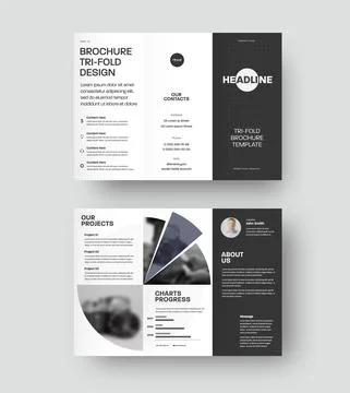Vector trifold template with geometric design isolated on white,black backgro Stock Illustration