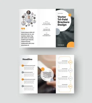 Vector trifold template with round color design elements on white background, Stock Illustration