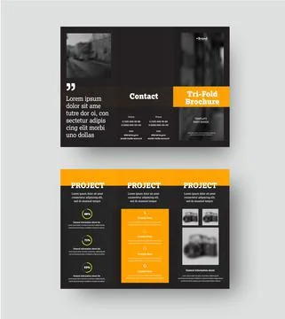 Vector trifold template with yellow rectangular design on black background, w Stock Illustration