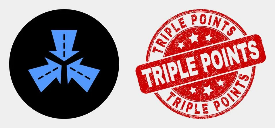 Vector Triple Roads Intersection Icon and Distress Triple Points Seal Stock Illustration