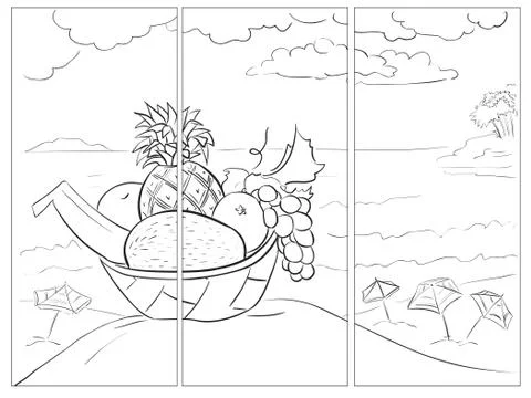 Vector triptych line art summer location Illustrazione stock