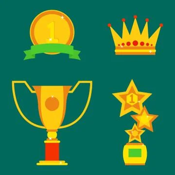 Vector trophy champion cup flat icon winner gold award and victory prize sport Stock Illustration