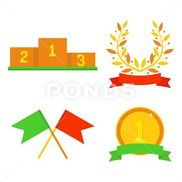 Vector trophy champion cup flat icon winner gold award and victory prize sport Stock Illustration