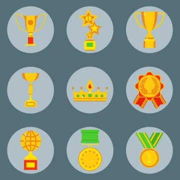 Vector trophy champion cup flat icon winner gold award and victory prize sport Stock Illustration