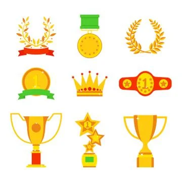 Vector trophy champion cup flat icon winner gold award and victory prize sport Stock Illustration