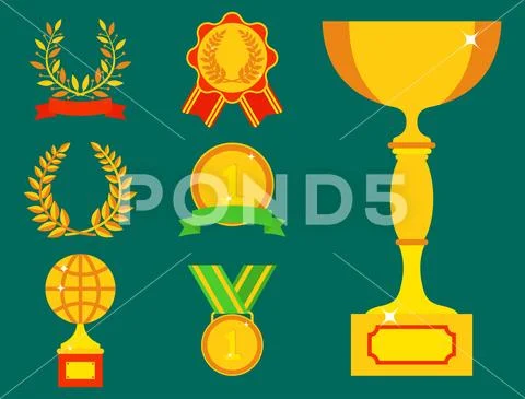 Vector trophy champion cup flat icon winner gold award and victory prize sport Stock Illustration