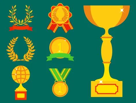 Vector trophy champion cup flat icon winner gold award and victory prize sport Stock Illustration