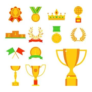Vector trophy champion cup flat icon winner gold award and victory prize sport Stock Illustration