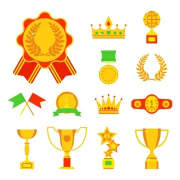 Vector trophy champion cup flat icon winner gold award and victory prize sport Stock Illustration