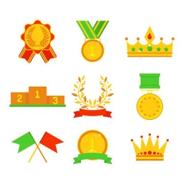 Vector trophy champion cup flat icon winner gold award and victory prize sport Stock Illustration