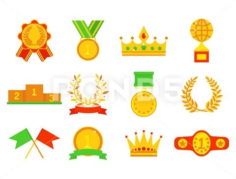 Vector trophy champion cup flat icon winner gold award and victory prize sport Stock Illustration