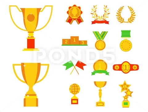 Vector trophy champion cup flat icon winner gold award and victory prize sport Stock Illustration