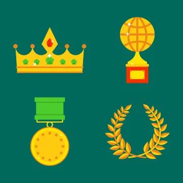 Vector trophy champion cup flat icon winner gold award and victory prize sport Stock Illustration