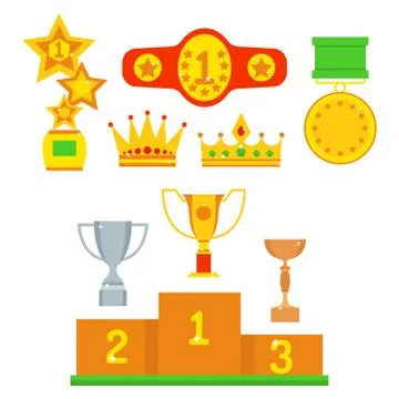 Vector trophy champion cup flat icon winner gold award and victory prize sport Stock Illustration