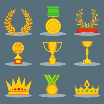 Vector trophy champion cup flat icon winner gold award and victory prize sport Stock Illustration