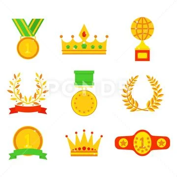 Vector trophy champion cup flat icon winner gold award and victory prize sport Stock Illustration