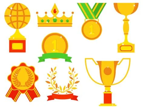 Vector trophy champion cup flat icon winner gold award and victory prize sport Stock Illustration