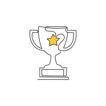 Vector trophy cup with a star in one line style. Stock Illustration