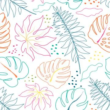Vector tropical abstract seamless pattern. Tropical colorful leaves. Vector Stock Illustration