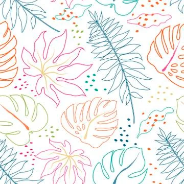 Vector tropical abstract seamless pattern. Tropical colorful leaves. Vector Stock Illustration