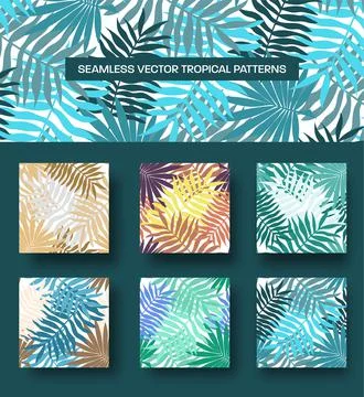 Vector tropical background with monstera leaves, palm trees, twigs, seamless  Stock Illustration