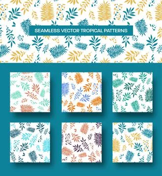 Vector tropical background with monstera leaves, palm trees, twigs, seamless  Stock Illustration