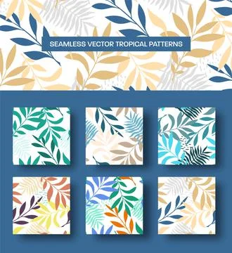 Vector tropical background with monstera leaves, palm trees, twigs, seamless  Stock Illustration