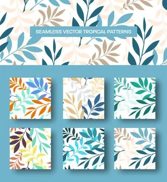 Vector tropical background with monstera leaves, palm trees, twigs, seamless  Stock Illustration