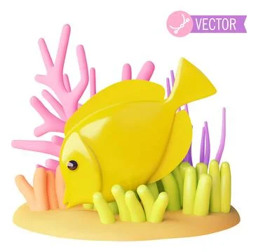 Vector tropical fish and corals icon Stock Illustration