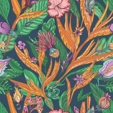 Vector Tropical Floral Pattern Stock Illustration