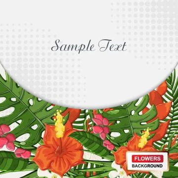 Vector Tropical Flower background with green leaves monsteras. Stock Illustration