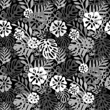 Vector tropical flowers patten. seamless design with gorgeus botanical elements Stock Illustration