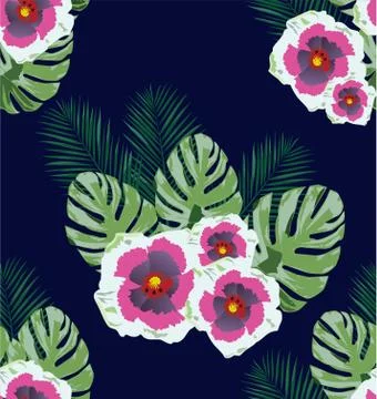 Vector Tropical Flowers Seamless Background Stock Illustration