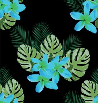 Vector Tropical Flowers Seamless Background Stock Illustration
