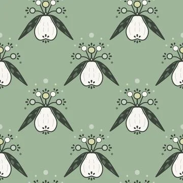 Vector Tropical Fruit Guava Design on Sage Green seamless pattern background Stock Illustration