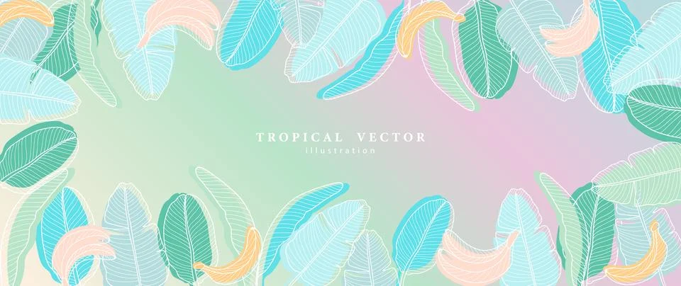 Vector tropical gradient background with palm leaves, banana leaves Stock Illustration