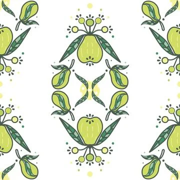 Vector Tropical Guava Tree Design in Green seamless pattern background. Perfect Stock Illustration