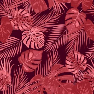 Vector tropical jungle seamless pattern with palm tree leaves 스톡 일러스트