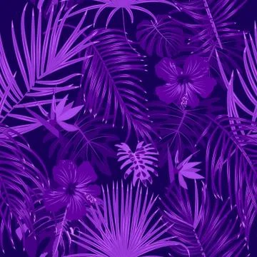 Vector tropical jungle seamless pattern with palm tree leaves イラスト素材
